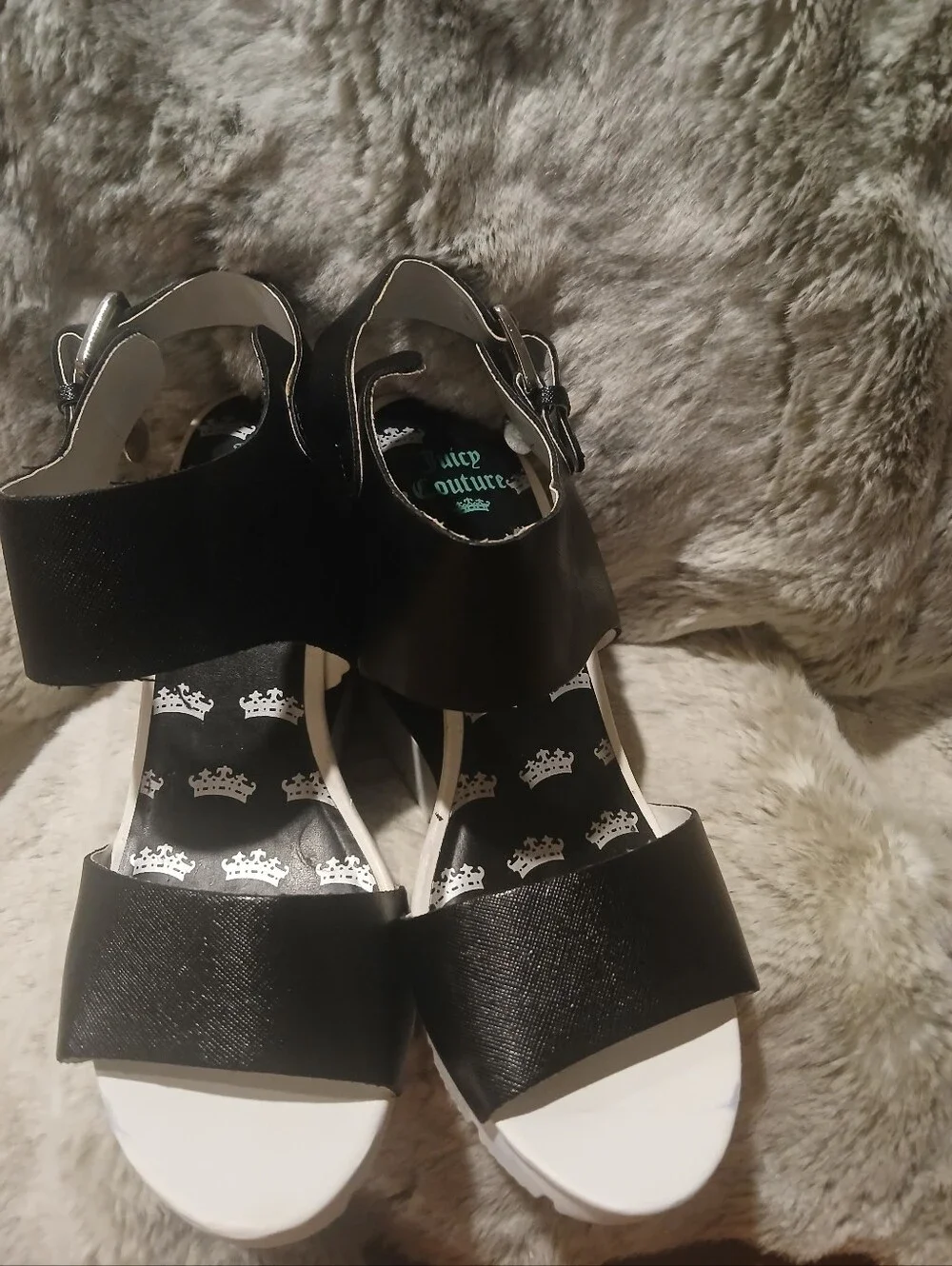 Juicy Couture Black and White Platform Wedge Sandals
